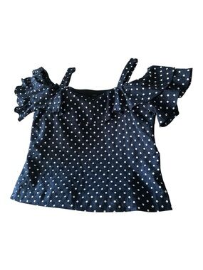 J. Crew Navy and White Polka Dot Ruffle Strap Top